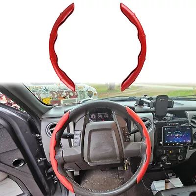 38cm 15  Steering Wheel Covers Leather For Ford F-150 F-250 Carbon Fiber + Red • $15.23