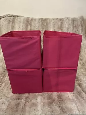 Pink Canvas Fabric Storage Boxes Cubes  Medium Small 21cm 22cm X4 Hot Pink Baby • £9.99