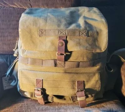 A. KURTZ Standard Issue Large Backpack Green Cotton Canvas Leather Trim Buckles • $69.99