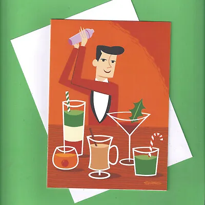 SHAG Josh Agle Xmas Bartender Greeting Card Art Christmas 2020 HOLIDAY SPIRITS • $9.99