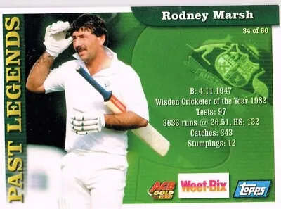 $3.04 • Buy Rodney Marsh / Adam Gilchrist Weet-bix Cricket Card