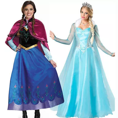 Women Princess Elsa Anna Ice Snow Queen Dress + Cape Fancy Dress Costume Cosplay • £21.30