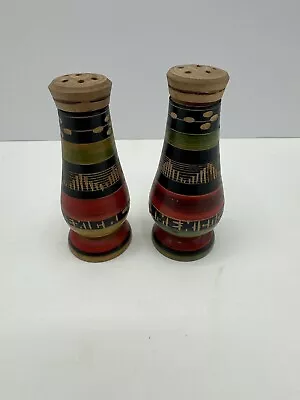 Vintage Mexico Wood Carved Hand Painted Salt & Pepper Shakers  • $9.99