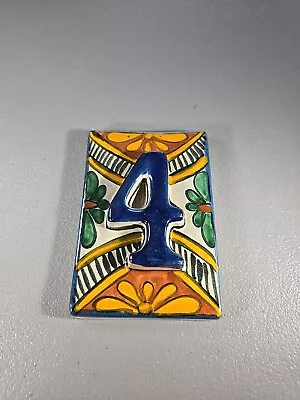 Mexican Talavera BLUE Tile House Numbers High Relief Spanish Tiles Mexico #4 • $5.50