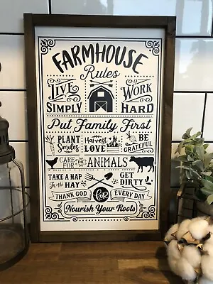 Farmhouse Rules Wooden Sign Plaque Country Bathroom ToiletLaundry Home Decor • $39.99