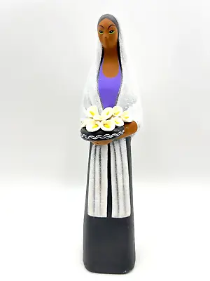 Southwestern Mexican Folk Art Pottery Woman Figurine With Cala Lilies 13 3/4  • $45