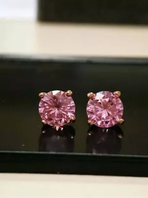 4Ct Round Cut Lab Created Pink Sapphire Stud Earrings In 14K Rose Gold Plated • $27.49