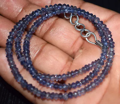 Natural Dark Blue Iolite Gemstone 3-4 Mm Approx Round Cut Beads Necklace • $29.99