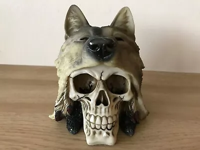 Skull With Wolf Head Resin Decoration Gift - FREE 3D BOOKMARK • £14.99