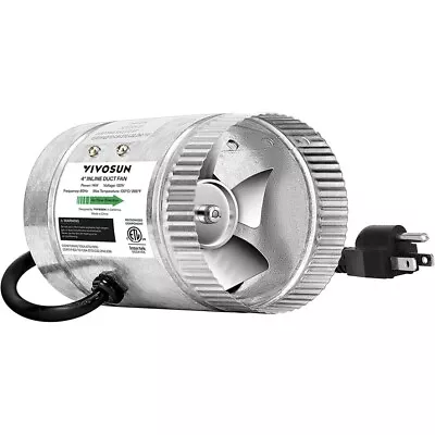 VIVOSUN 4  Inline Duct Fan 100 CFM HVAC Exhaust Fan 5.5' Grounded Power Code • $22.95