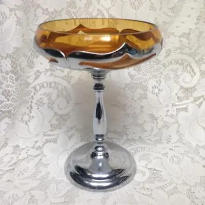 Vintage Art Deco Farber Bros. Chrome Stemmed Dessert Or Sweet Dish 8in X 5.5in • $24.95