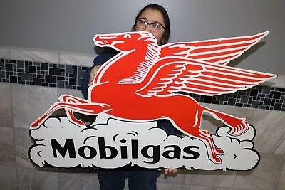 Large Mobil Mobilgas Pegasus Gasoline Gas Station 2 Sided 42  Porcelain Sign • $675