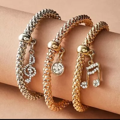 Stackable Bracelet Set With Music Note Shape Pendant Stretch Bracelet For Women • £4.99