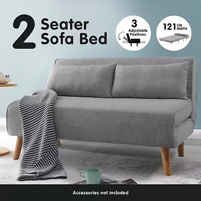 2 Seater Sofa Bed Lounge Couch Modular Furniture Home Linen Fabric Dark Grey • $439