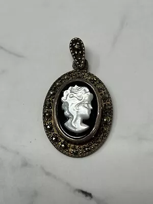 Vintage Sterling Silver 925 Marcasite Cameo Pendant Woman Marked 925 Thailand • $18