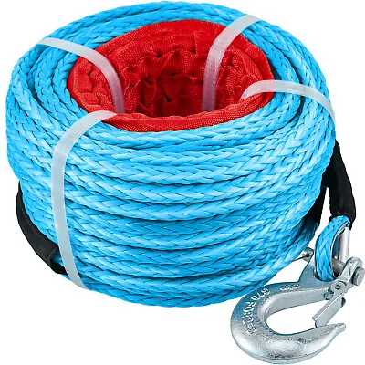 3/8  X 100FT Synthetic Winch Rope G70 W/ Clevis Hook 18740LBS Recovery Cable Tow • $57.59