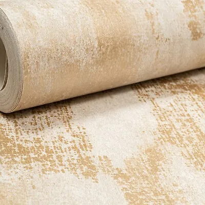 Cream Metallic Gold Industrial Distressed Concrete Textured Metallic Wallpaper • £1.49