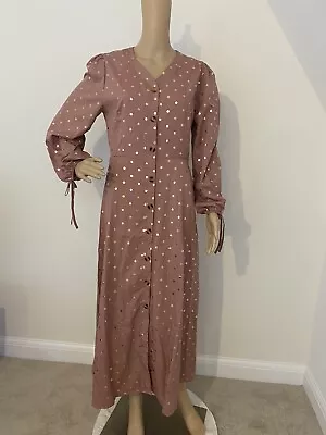 £12.99 • Buy Polka Dot Dress Button Front Pink Gold 10-12 New No Tags