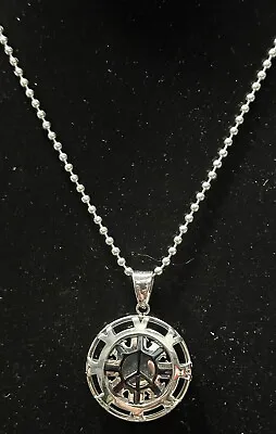 Men’s Stainless Steel Silver Tone 1.5” Medallion Pendant 22” Necklace - PEACE • $12.99