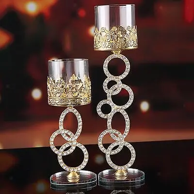 Candle Holders Home Decoration Ornament Decorative Glass Crystal Candlestick • £12.02