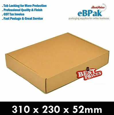 20x Mailing Box 310 X 230 X 52mm Tuck Front Brown For 3kg Large Satchel B126 • $30.90
