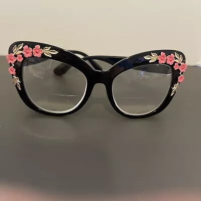 OVERSIZE VINTAGE RETRO CAT EYE Style Large Black Frame Floral Design • $8