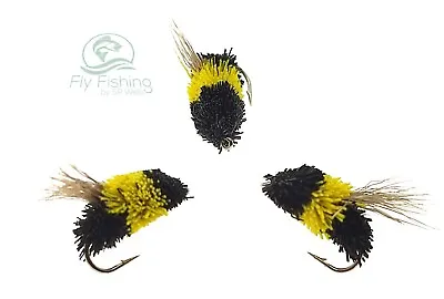 3 BUMBLE Bee Flies DRY Deer Hair PELLET Carp Trout FLY Fishing Size 8 10 12 14 • £3.10