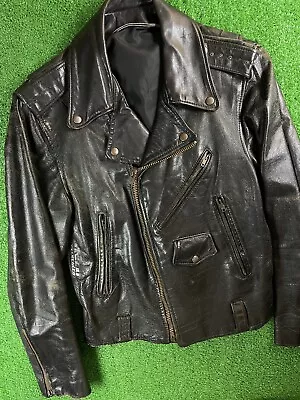 Vintage 60s Black Leather Medium Perfecto Motorcycle Jacket Talon USA Buttery • $299.99