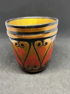 Russian Khokhloma Wooden Tiny Cup Gold Red Black Hand Painted Lacquered 3” • $9.49