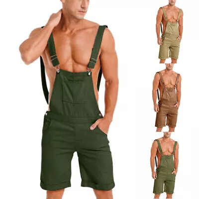Cargo Mens Vintage Loose Work Overalls Hot Casual Summer Suspenders Pants Shorts • $31.38