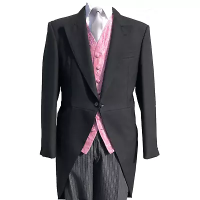 Tailcoat Suit Wedding Ascot Jacket Pink Swirl Waistcoat + Stripe Trousers • $185.26