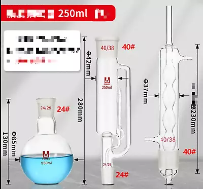 Lab Glassware Soxhlet Extractor Set Kit 250ml Bulb Condenser  24/29 40/38 • $106.80