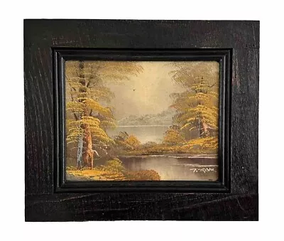 Vintage Oil On Canvas Board Framed 8 X 10 Signed Landscape Fall Trees & Lake • $49.99