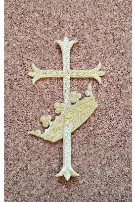 $6.95 • Buy Gold Metallic Latin Fleur Cross W/Crown - Embroidered Iron On Applique Patch