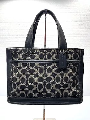 Coach Signature Monogram Wool Small Tote With Black Leather Trim Bag Charm • $72.86