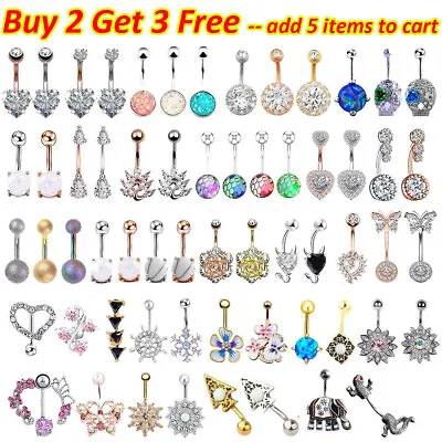 Assorted Style Belly Button Rings Surgical Steel Curved Barbell Navel Rings 14G • $7.99