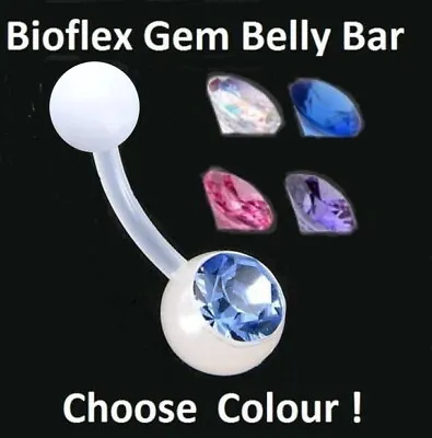 £2.20 • Buy White Bioflex Gem Belly Bar - Choose Colour & Length: 6mm 8mm 10mm 12mm 14mm