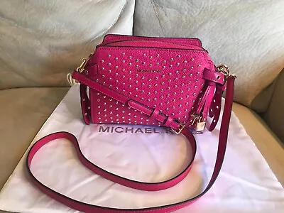 NWT Michael Kors Bristol Gold Studded Leather Crossbody Ultra Pink Gold Studs  • $135