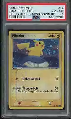 SWIRL Pikachu Pop Series 5 Holo Error Upside Down Inverted Back PSA 8 Pokemon 12 • $325