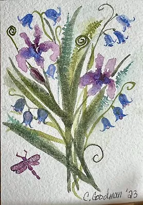 $3.99 • Buy Original Watercolor Painting ACEO. Bouquet Of Flowers. Floral Art Card. Iris