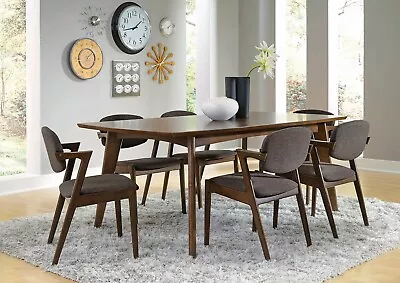 Mid Century Modern Dark Walnut Brown Table & Chairs - 7pcs Dining Room Set IC7V • $1286.75