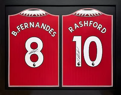 RASHFORD & FERNANDES 2 SIGNED MANCHESTER UNITED SHIRTS In 1 FRAME + PROOF & COA • $1010.35