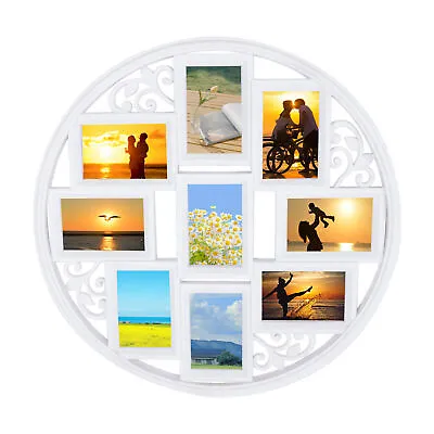 Multi-photo Collage Picture Round White Frame Holds 9 Photos 4 X 6 In Display • $21.84