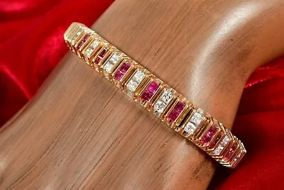 Vintage Tennis Bracelet 14K Rose Gold Finish Lab-Created Diamond And Ruby 10Ct • $188.99