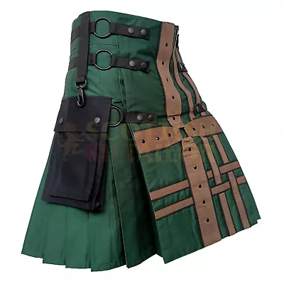 Scottish Handmade Green Tactical Utility Kilt Hybrid Fashion Kilt & Custom Kilts • $136.77