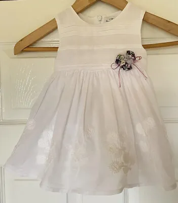 Mayoral Chic White With Purple Flower Baby Designer Dress Size Age 9 Months • £10