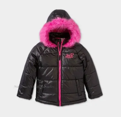 JoJo Siwa Puffer Jacket Size 4 Girl Flip Sequin Pink Black Coat Winter 4T 5T NWT • $26.95