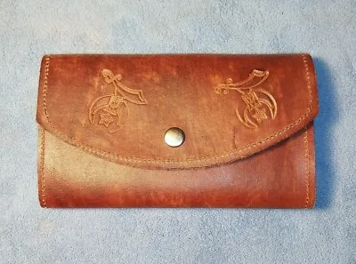 Vintage Masonic Leather Wallet W/ Shriners Crescent Moon Sword & Star Brand New • £34.06