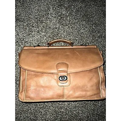 Vintage Tan Leather Messenger Briefcase Bag • $69