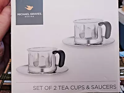 MICHAEL GRAVES DESIGN | Set Of 2: Tea/Coffee Cups Glass + Stainless Steel | NIB • $45